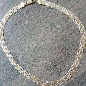 Tricolor Gold Braided Herringbone Chain Necklace NWOT